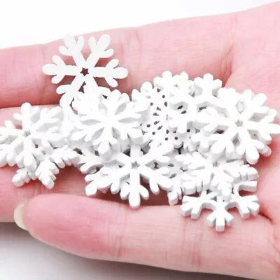 50 Pcs White Wooden Christmas Snowflake Ornaments Exams Tree Hanging DIY Decor • $14.50