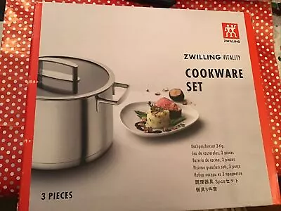 Zwilling 3 Piece Vitality Cookware Set Silver. 3 Stocpots With Glass Lids. • £129.99