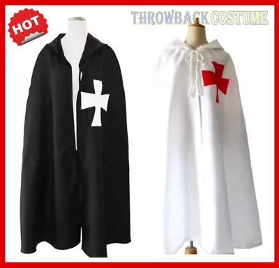 Mens Medieval Knight Cape Crusader Hooded Cloak Robe Halloween Costume Cosplay • $19.99