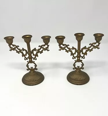 Set Of 2 Vintage 5  Brass 3 Tier Candle Holders | Candelabra | Made In Italy • $19.99