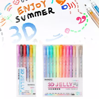 3D Glossy Jelly Pen - 6/12 Colors Candy Color Gel Ink Pen Art Supplies DM • $14.15