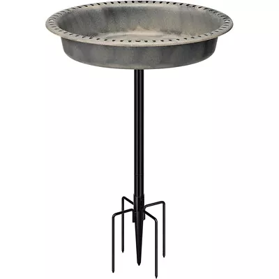 Oval Polyresin Bird Bath Bowl W/ Metal Stake 29'' Height Birdfeeder 1.3 Gallons • $19.99