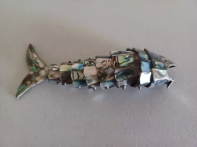 Mexican Abalone Shell Fish Bottle Opener Mother Of Pearl Articulated Fish EUC • $49.99