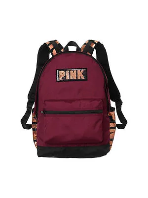 Victoria's Secret Pink Campus Backpack Bag Gym School Full Size Deep Ruby Bling  • $69.99