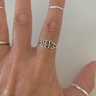 $18.99 • Buy Sterling Silver Small Lotus Silhouette Ring, Silver Ring, Flower Ring