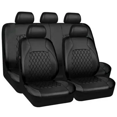 $49.89 • Buy 9Pcs Black Leather 5-Seats Car Seat Covers Front Rear Full Interior Cushion Set