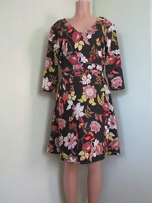 $38 • Buy Title Nine Black With Floral Print 3/4 Sleeve Athleisure A-line Dress, Size L