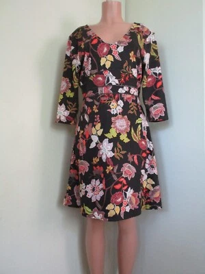 $38 • Buy Title Nine Black With Floral Print 3/4 Sleeve Athleisure A-line Dress, Size L