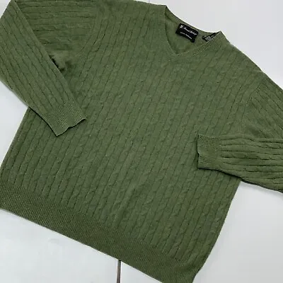 Daniel Bishop Cashmere Sweater Mediun Green Knit V Neck Cable Knit Golf EUC • $64.99