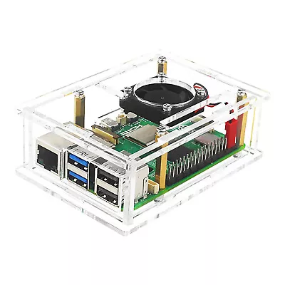 Easy Install Acrylic Clear Protective Case Box W/ Cooling Fan For Raspberry Pi 5 • $19.78