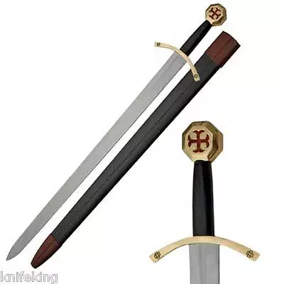 Medieval Knights Of Templar Sword | Brass Guard & Pommel W Red Cross Longsword • $69.95