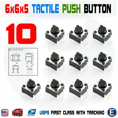 $2.63 • Buy 10Pcs 6x6x5mm PCB Momentary Tactile Tact Push Button Switch 4 Pin DIP Micro Mini