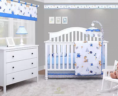 5 Pieces Bumperless Forest Animals Baby Boy Nursery Crib Bedding Sets OptimaBaby • $41.99