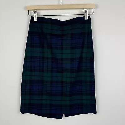 J Crew Plaid Blackwatch Pencil Skirt Wool Blend Blue Green Womens 00 • $31.99