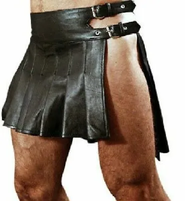 Utility Men's Scottish Gladiator Leather Pleated Kilt Larp Halloween Club Wear • £48.99