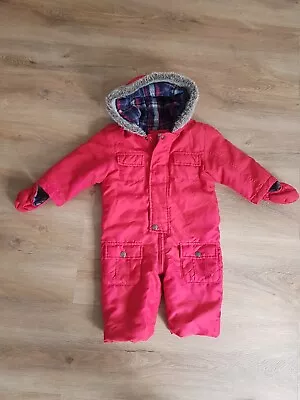 Baby Boys Snowsuit JOHN LEWIS Red Padded Hooded Snowsuit 9-12 Months K • £4.99