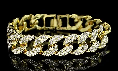Men's Miami Cuban Link Cz Bracelet 14k Gold Plated 8 Inch Hip Hop • $9.49