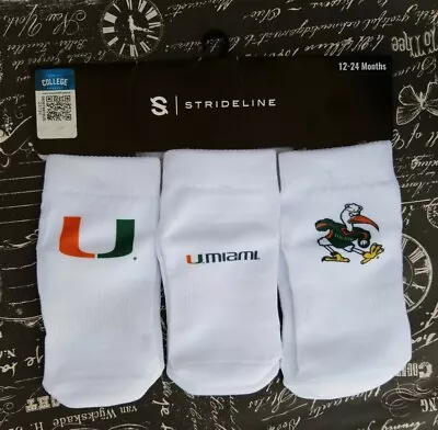 Strideline Infant/Toddler 12 - 24 Months 3 PACK Socks NCAA Miami Hurricanes • $14.50