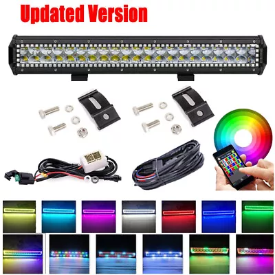 20 Inch Bluetooth RGB Halo Chasing Off Road Led Light Bar & Wiring Harness Kits • $290.54