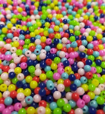 1000x Opaque Colour Small 4mm Chunky Acrylic Beads For Jewellery Craft Making • £4.49