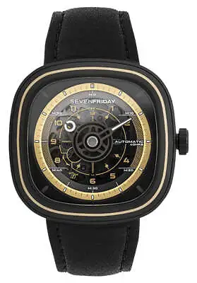 SEVENFRIDAY T-Series T-Works Automatic Black PVD Black Leather Mens Watch T2/06 • $575