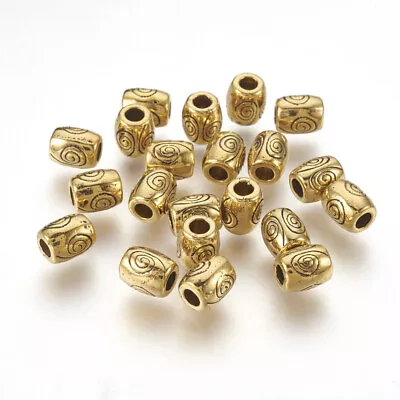 Spacer Beads Antique GOLD Barrel Shape Swirl Pattern 7mm Bead Hole 2.5mm 25pcs • £2.75