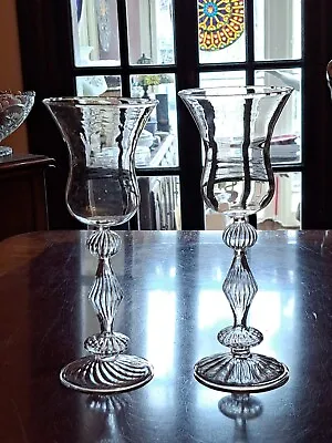 2 Hand Blown Wine Glasses (Parise Vetro Venetian Italy Style) Hollow Stem Unique • $79.99