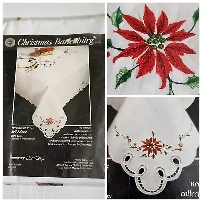 Tablecloth Vtg New Battenburg Lace Embroidered Christmas Poinsettia Oval 65 ×86  • $22.99