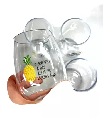 New Plastic Wine Glasses Pineapple 4 Pack Summer Theme 14 Oz. TS2 • $16.13