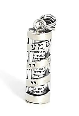 925 Sterling Silver Mezuzah Necklace - Pendant With Shema Yisrael Scroll • $33.99