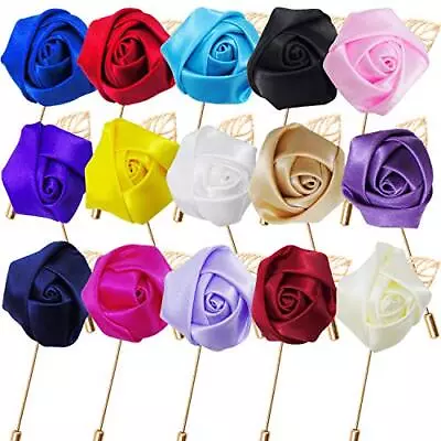 15 Pieces Men Lapel Flower Pins Boutonniere Pin Handmade Rose Lapel Pin For S... • $23.73