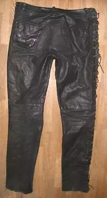 Finished Lace-Up Leather Jeans/Nubuk- Pants IN Black Approx. W37  / L35   • $44.77