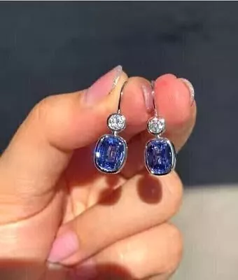 2.50Ct Lab-Created Tanzanite Drop & Dangle Earrings 14K White Gold Plated Silver • £100.58