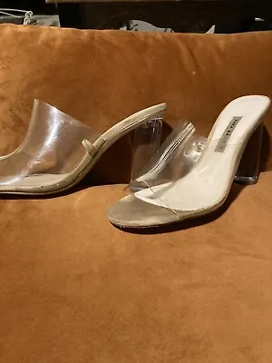 Zara Basic Collection Womens Clear Slip On Block Heel Slide Sandal Size 40 • $15