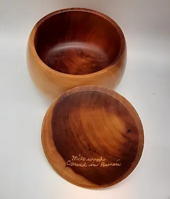 Vintage Hawaiian Covered Calabash Bowl Box Hand Carved Milo Wood  • $200