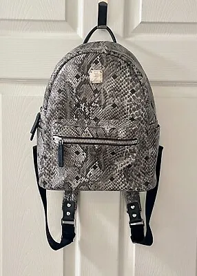 Mcm Gray Python Snake Black Diamond Print Monogram Leather Backpack Purse Bag • £390.49