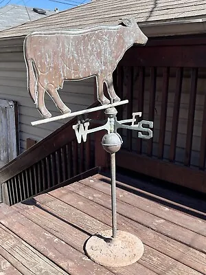 Rare Antique Copper Cow Weather Vane With Directionals Cast Iron Base 44” Tall • $499.99