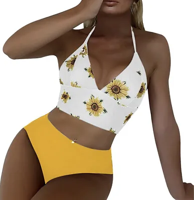 Zaful Yellow Floral Sunflower Top Swimwear Bikini  Size L 8 • $6.99