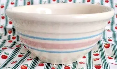 McCoy Pottery Vintage Mixing Bowl Ovenproof USA Pink Blue Stripes 6 1/4   • $25