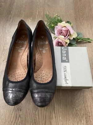 £12.95 • Buy Jana Soft Flex Leather Black Metallic  Low Wedge Slip On Comfort Shoes Size 7.5.