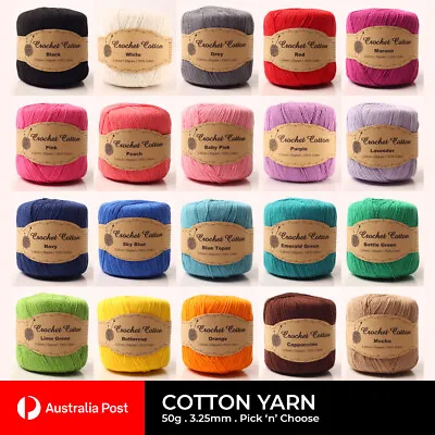 Cotton Knitting Yarn Crochet Wool 3Ply 3.25mm Malli Thin Fine Thread Craft 50g • $2.50