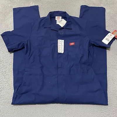 Dickies Coverall Men's 44 Reg Navy Short Sleeve Jumpsuit Elastic Waist Zip New • $24.93