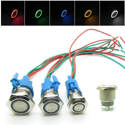 Metal Push Button Switch Waterproof 10A  9V 12V 24V 6-24V LED Light + Connector • £4.91