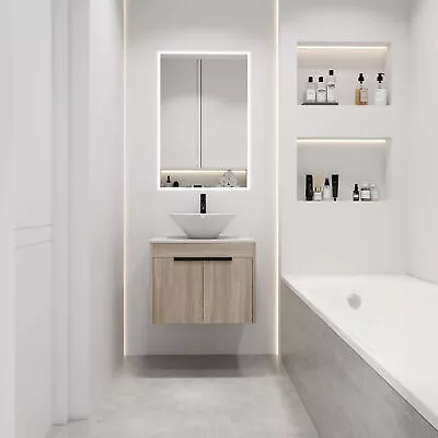 24 Wall Mounted Design Float Bathroom Vanity With Ceramic Basin SetWhite Oak • $380.65