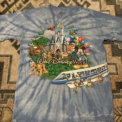 Walt Disney World Size Mens L Blue Graphic Characters T-Shirt Monorail Tie Dye • $26.10
