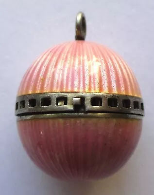 Vintage Antique Sterling Silver Pink Guilloche Enamel Vinaigrette Ball Charm • $179