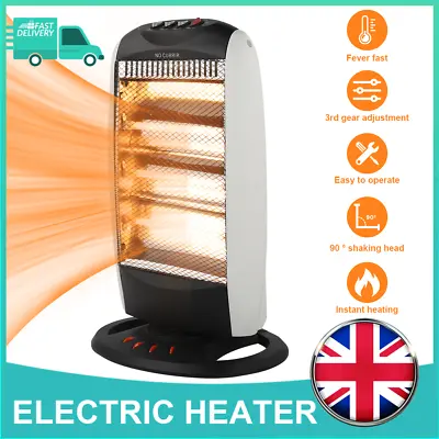 1200W Halogen Electric Heater Oscillating Quartz 3 Bar Home Office Portable New • £16.19