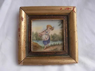 ANTIQUE FRENCH MINIATURE PAINTINGFLOWER SELLERSIGNEDEARLY 20th CENTURY. • $185
