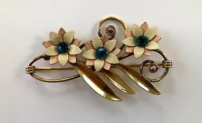 Van Dell 1/20 12K GF Rose Gold Blue On Sterling Flower Brooch Pin VTG Estate • $28.99