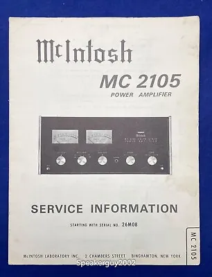 Original McIntosh MC2105 / Service Information Manual -- #4 • $24.95